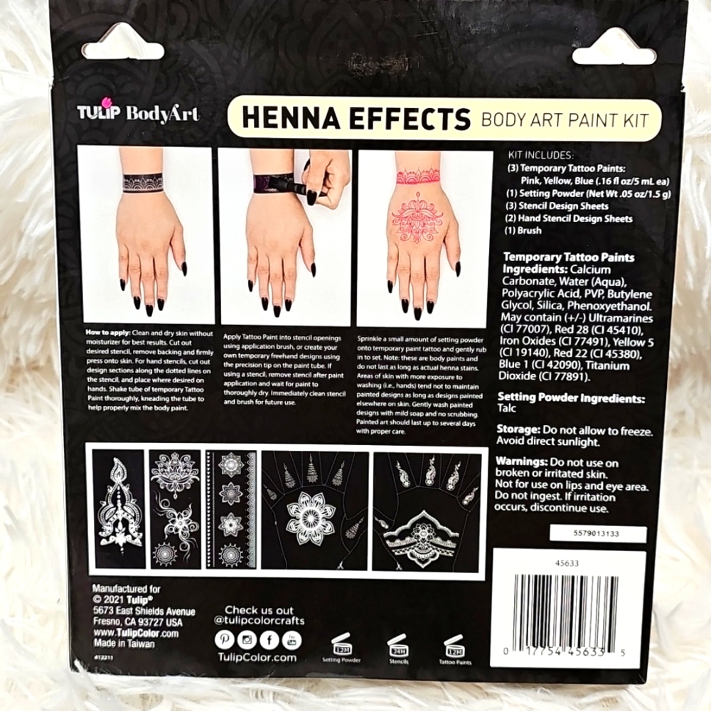 Henna Effects Body Art Paint Kit Tulip Body Art Cosmetics Tattoo - Picture 7 of 7